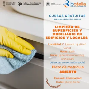 Limpieza de superficies y mobiliario en edificios y locales